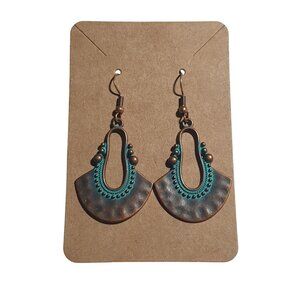 Boho Chic Pounded Copper Patina Bali Core Dangling Earrings Beach Core Mom Gift